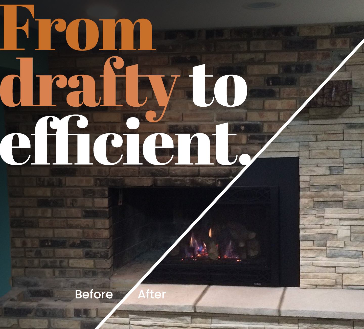 Before and After gas fireplace insert